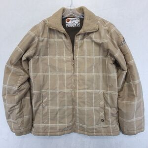 Quicksilver Men's Flannel Plaid Jacket Size Small Fleece Lining Y2K Tan Beige